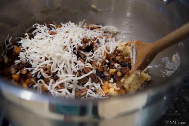 Adding the Fruit, Coconut, and Pecans to the Batter